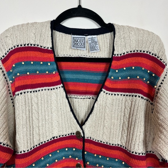 Russ Sport Company Sweater Cardigan Medium Grandma Coastal Boho Western Beaded - Picture 2 of 9
